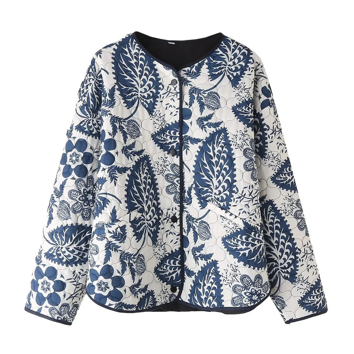 Women's non-quilted short jacket in kimono style with floral quilted pattern Mune Fashion