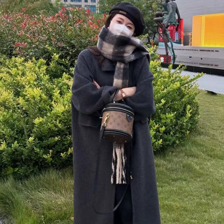 Women's Oversize Wool Blend Coat Knee-Length with Concealed Button Placket and Relaxed Shoulder Line Mune Fashion