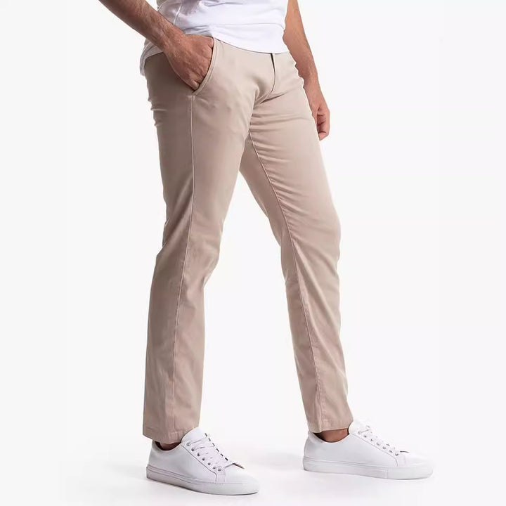 Men's Slim Fit Stretch Chino Pants with Tapered Leg and Elastic Hem Mune Fashion