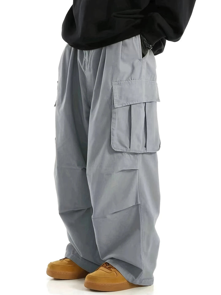 Men's Baggy Cargo Pants with oversized fit, elastic drawstring waistband & multiple flap pockets Mune Fashion