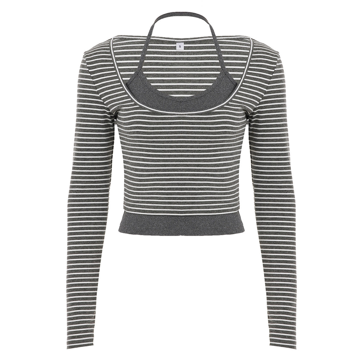 Women’s Tight Layering Long Sleeve with Deep U-Neck and Integrated Camisole Mune Fashion