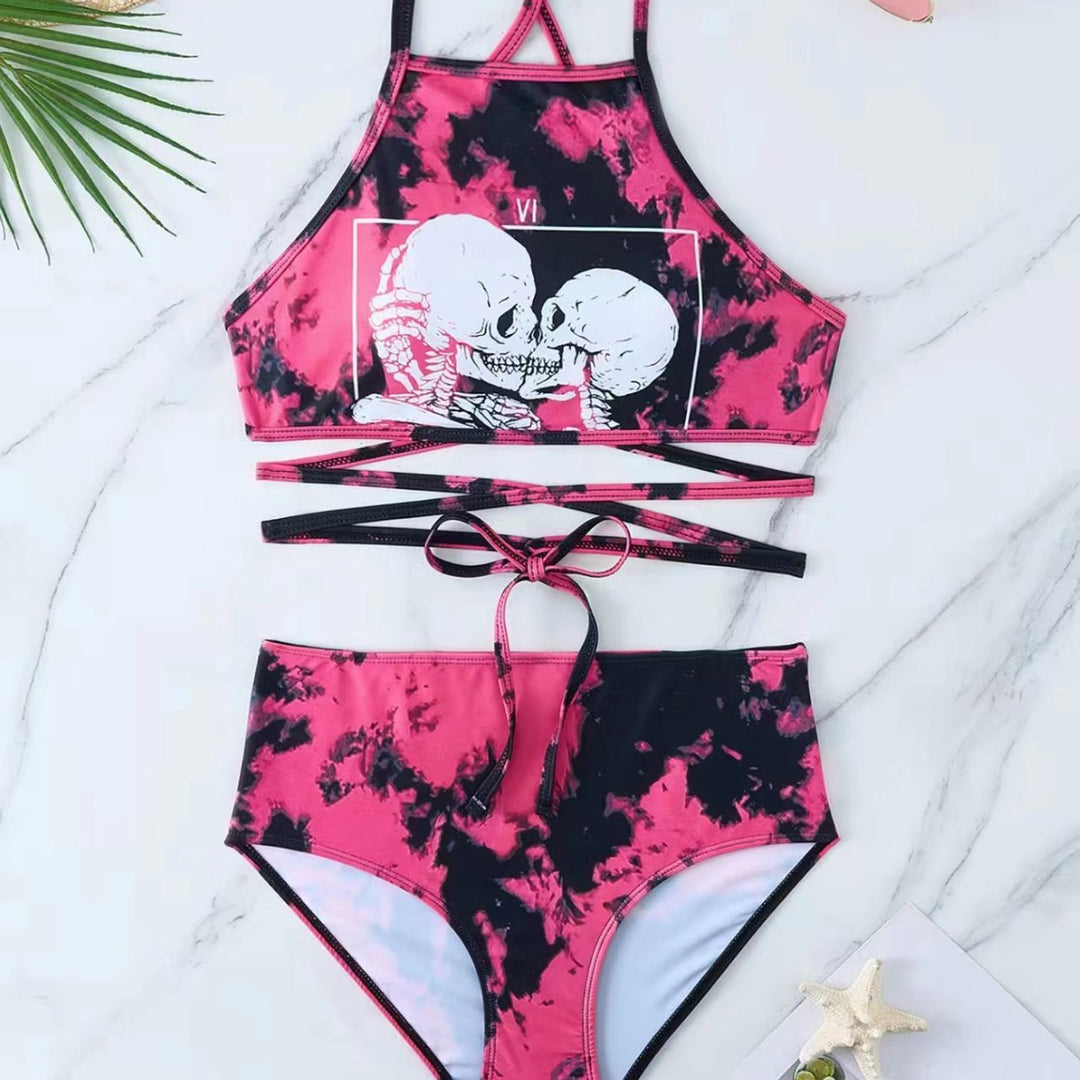 Women's High Neck Bikini with Creative Animal Print Pattern Mune Fashion