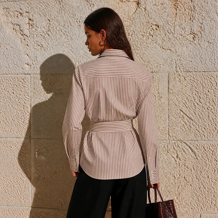 Women Elegant Wrap Top with Stripes Mune Fashion