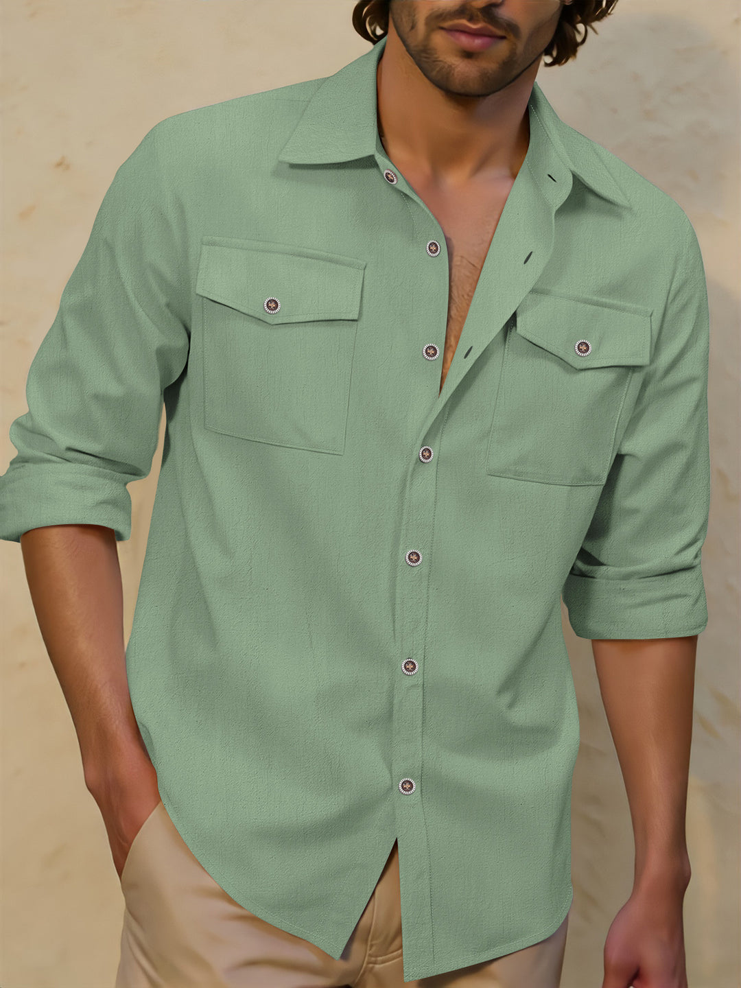 Men's casual shirt with chest pockets, Kent collar, and rolled-up sleeves Mune Fashion