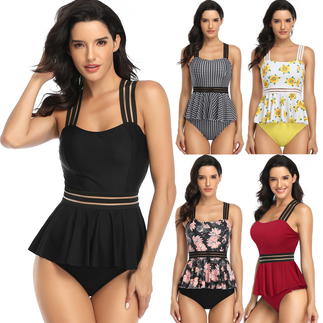 Ladies swimsuit with fashionable flared skirt and adjustable straps Mune Fashion