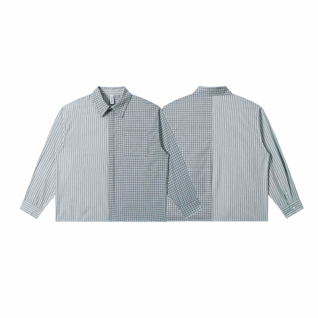 Unisex Oversize Shirt with Split Stripe and Check Design Mune Fashion