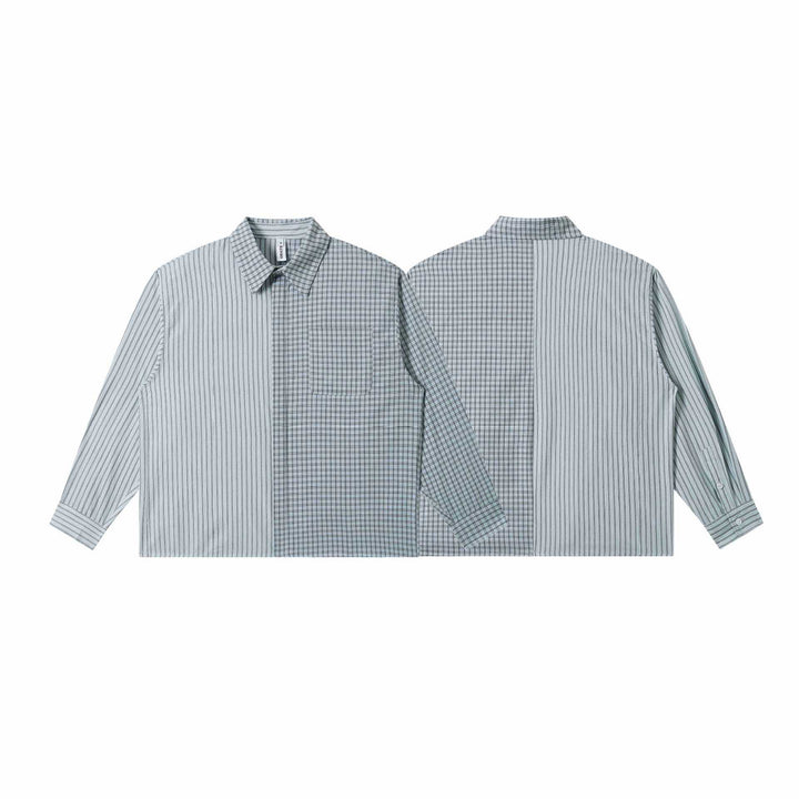 Unisex Oversize Shirt with Split Stripe and Check Design Mune Fashion