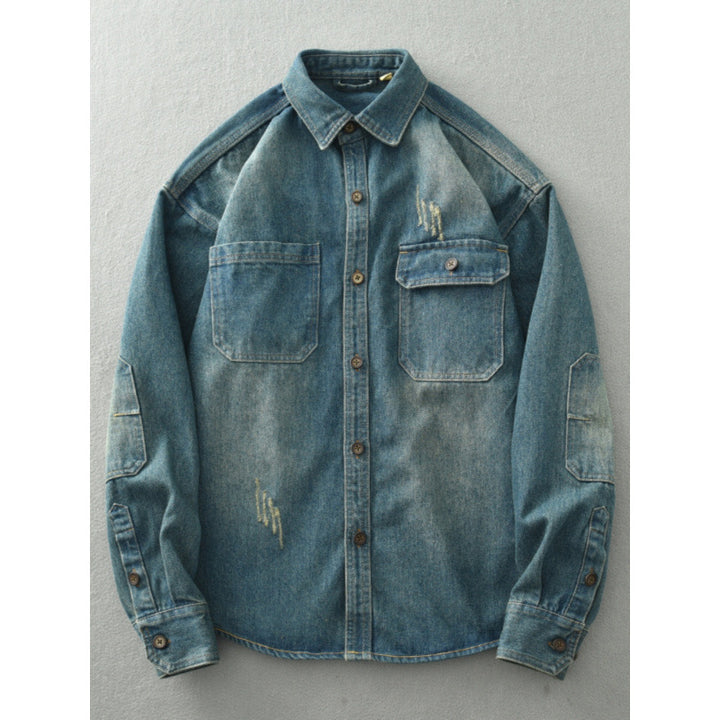 Men's denim shirt jacket in a used look with patch chest pockets and button placket Mune Fashion