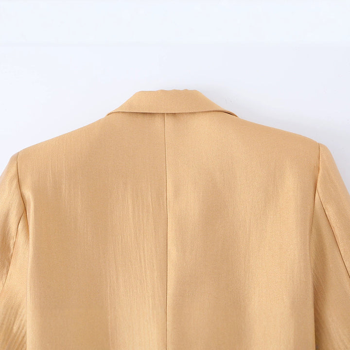Women's Tailored Satin Blazer with Drawstring and Lapel Collar Mune Fashion