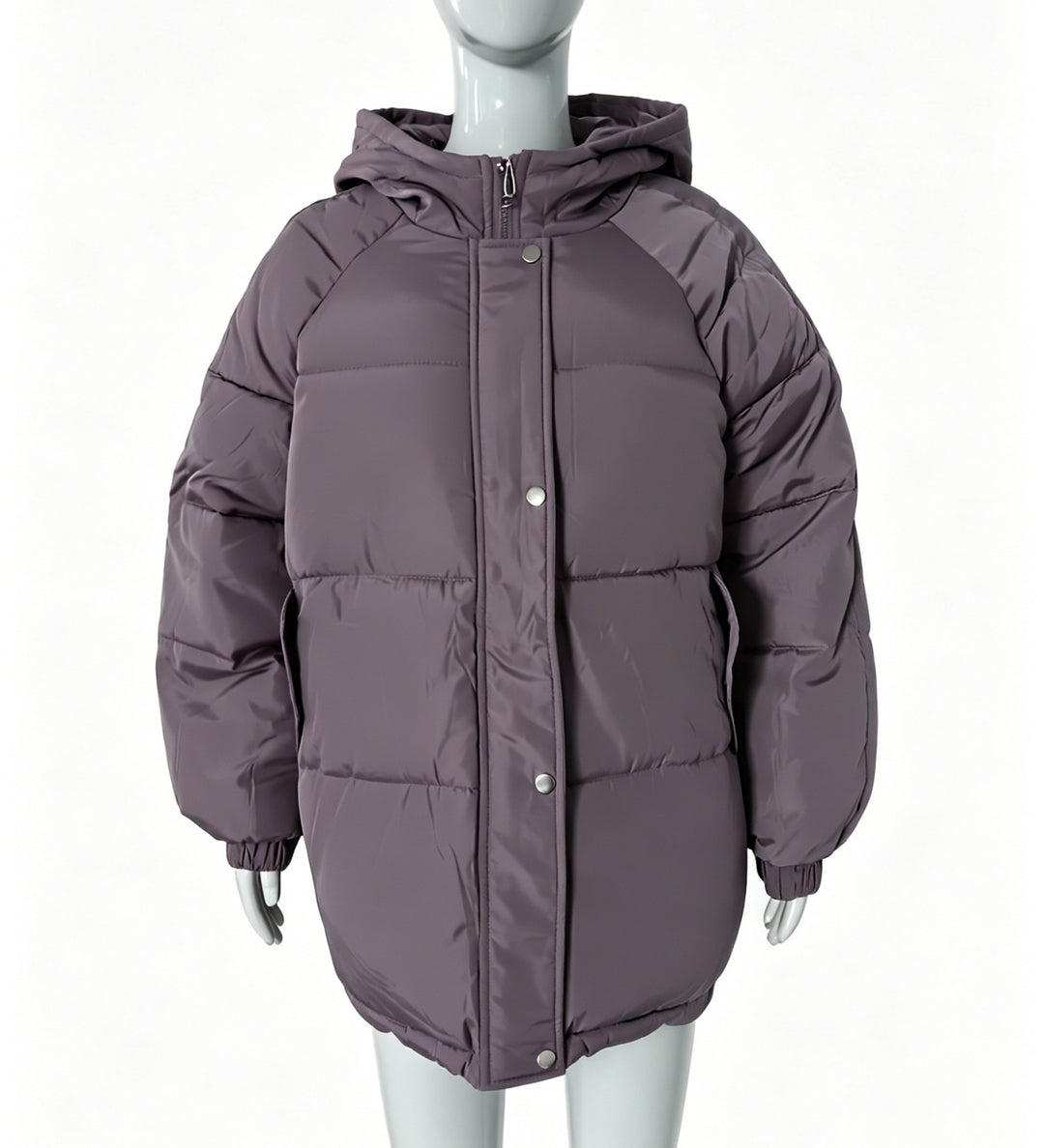 Women's Oversized Quilted Coat with Hood, Snap Button Closure and Elastic Hem Mune Fashion
