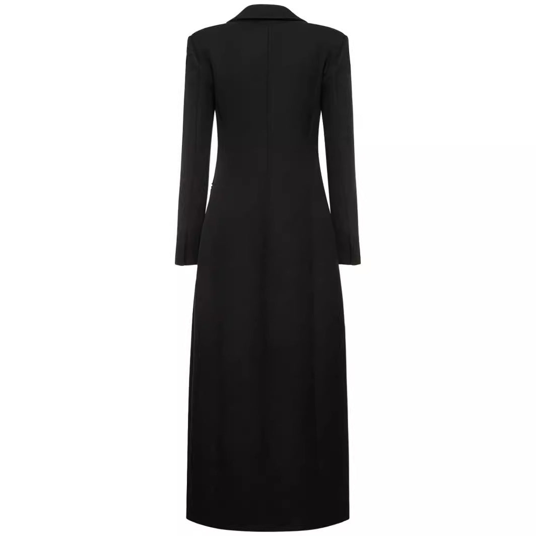 Women's Tailored Longline Coat with Notched Lapel and Single-Breasted Cut Mune Fashion