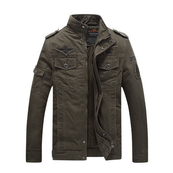 Men's canvas field jacket with Sherpa lining, utility pockets, and stand-up collar Mune Fashion