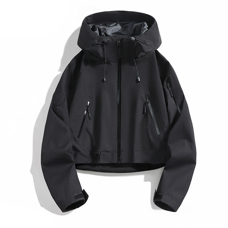 Women’s Sporty Outdoor Jacket with Adjustable Hood Drawstring Mune Fashion