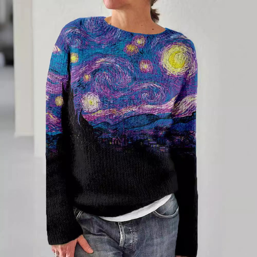 Women's embroidered knit pullover with relief-like floral embroidery and round neck Mune Fashion