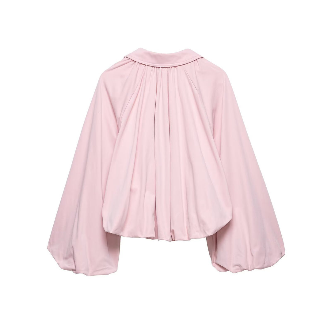 Women's Short Oversized Bomber Jacket with Voluminous Sleeves and Elastic Mune Fashion