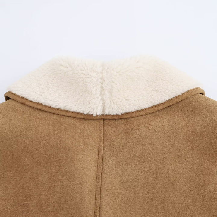 Ladies short coat in velour look with teddy lining and shawl collar Mune Fashion