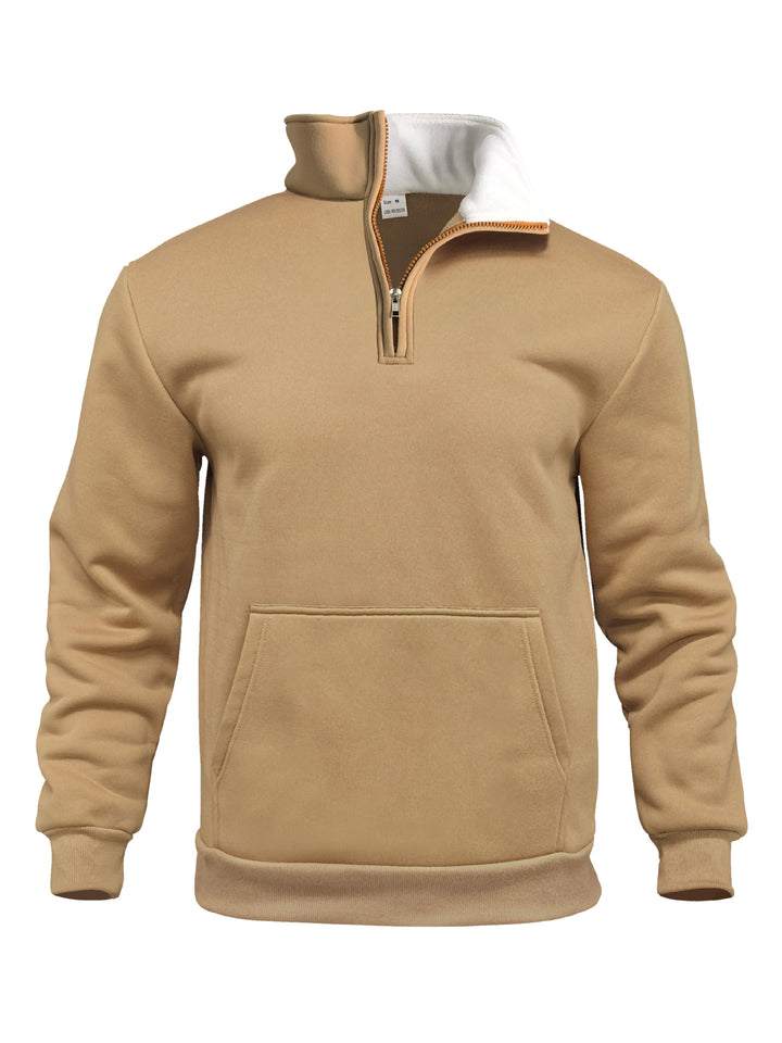 Men's comfort half-zip sweat with high fleece collar, kangaroo pocket and shape-stable ribbed hem Mune Fashion