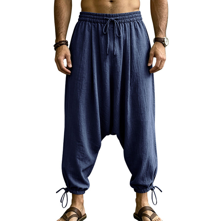 Men's Casual Harem Pants with Drop Crotch, Drawstring Waistband and Leg Cinch Mune Fashion