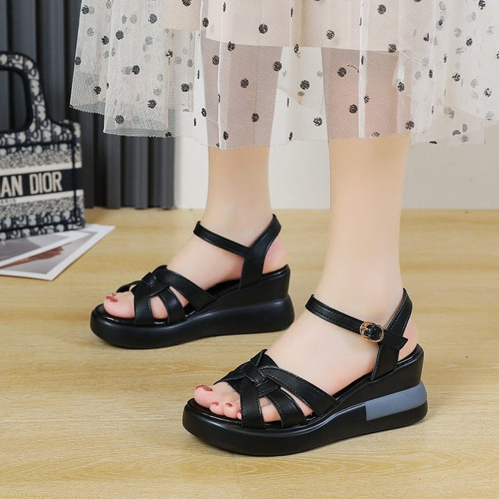 Women's braided wedge sandal with adjustable ankle strap and ergonomic platform footbed Mune Fashion