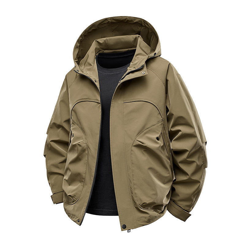 Men's technical softshell utility jacket with hood water-repellent and multifunction pockets Mune Fashion