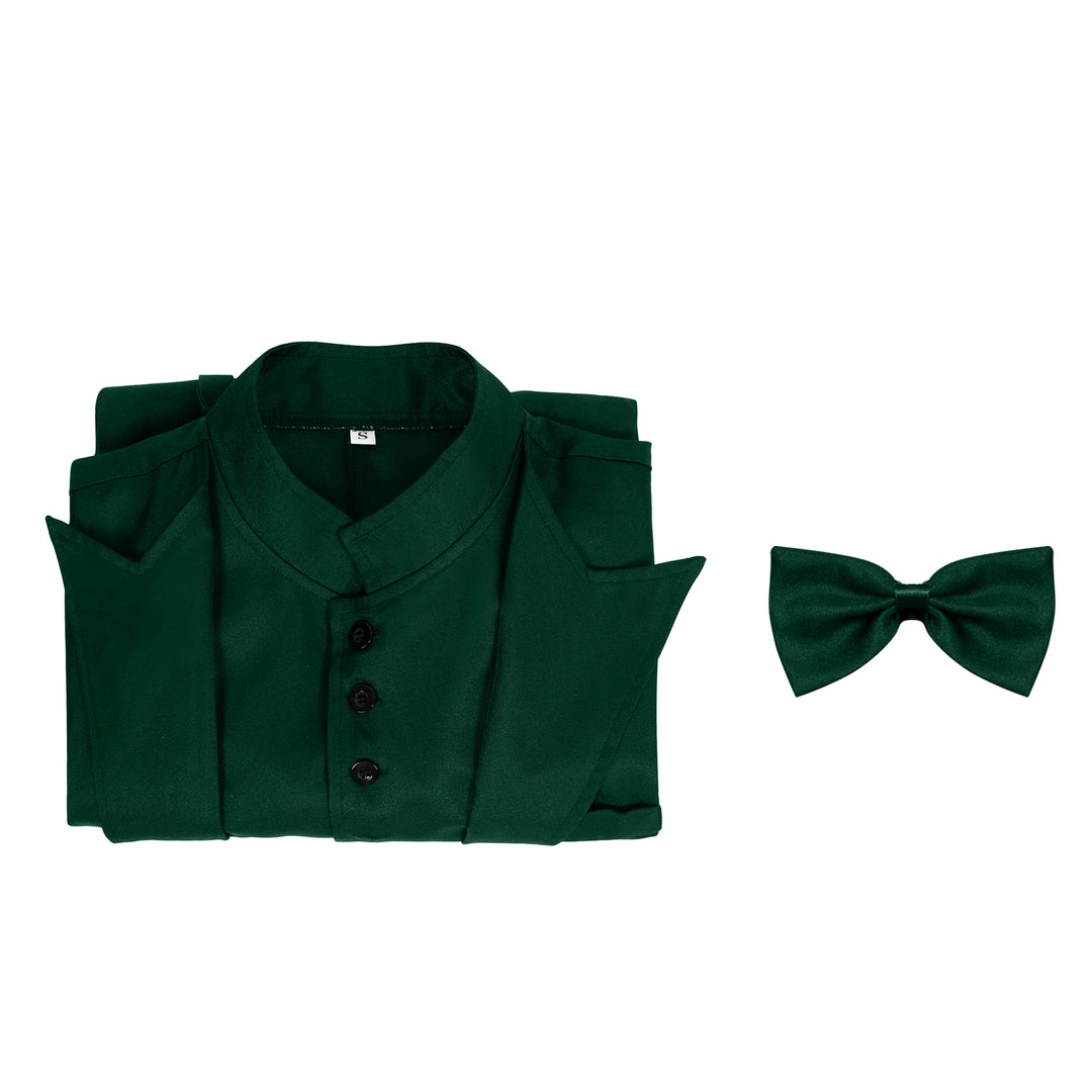 Men's dress shirt with concealed button placket, stand-up collar, and matching bow tie Mune Fashion
