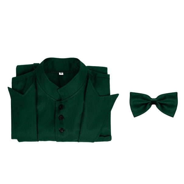 Men's dress shirt with concealed button placket, stand-up collar, and matching bow tie Mune Fashion