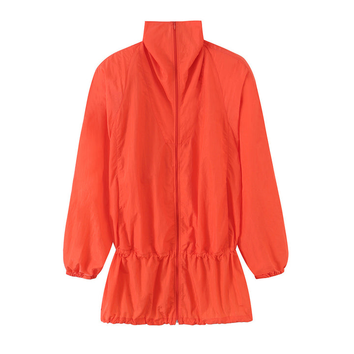 Ladies Light Wind Jacket with High Collar, Drawstring Waist and Elastic Cuffs Mune Fashion