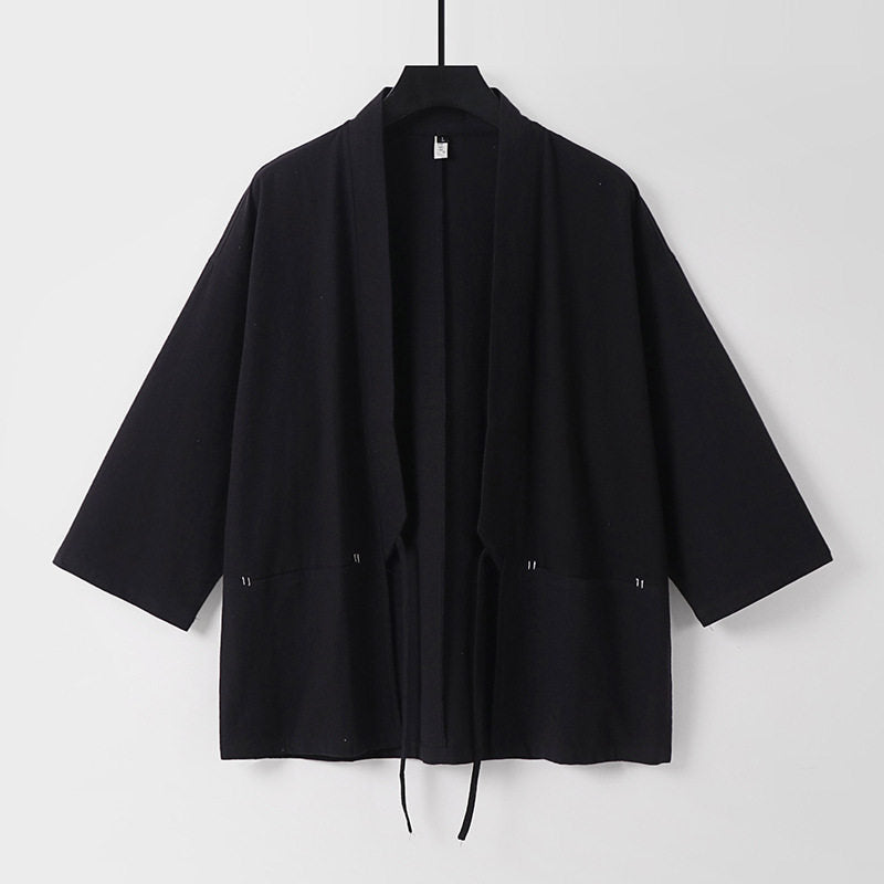 Women's Relaxed Kimono Cardigan made of Cotton Blend with Drawstring and Hip Pockets Mune Fashion