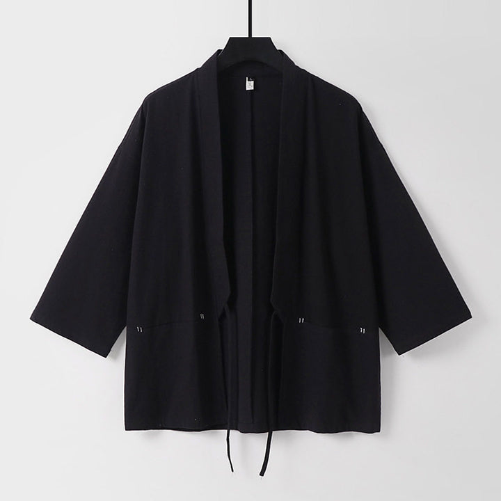 Women's Relaxed Kimono Cardigan made of Cotton Blend with Drawstring and Hip Pockets Mune Fashion