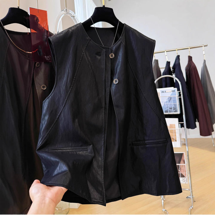 Ladies Noble Leather Waistcoat Mune Fashion