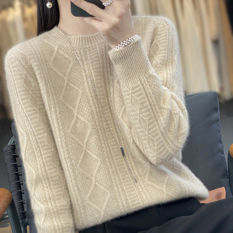 Ladies cable knit fine knit sweater with lace panels and soft mohair finish Mune Fashion