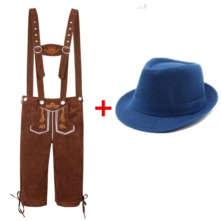 Men's Trachten leather shorts knee-length with adjustable suspenders and felt hat Mune Fashion