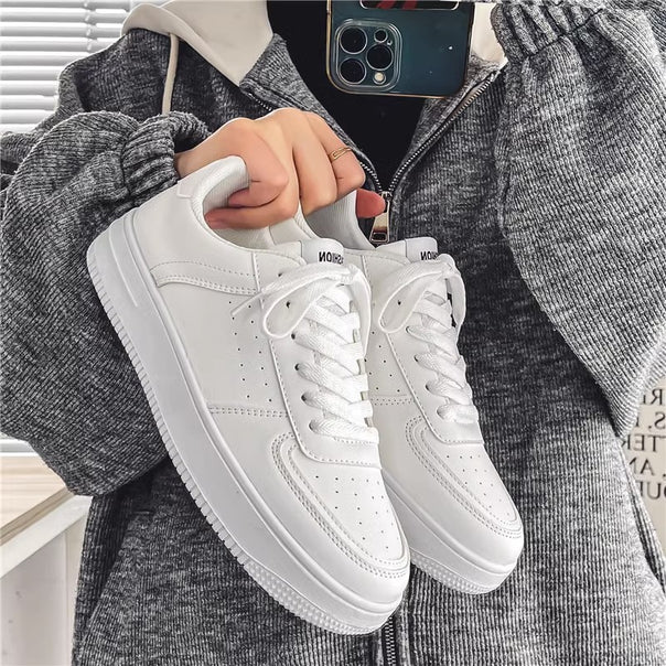 Women Minimalist Low-Top Platform Sneakers made of vegan smooth leather with perforated details and padded comfort insole Mune Fashion