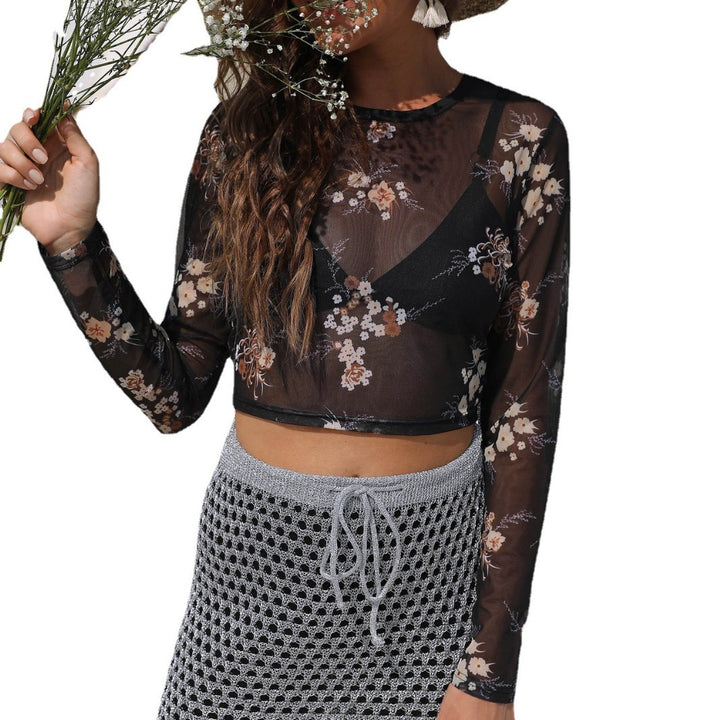 Ladies elegant light mesh top with floral pattern Mune Fashion