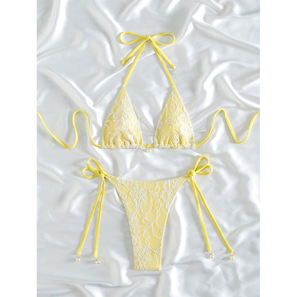 Women's triangle bikini with delicate crochet pattern and adjustable ties Mune Fashion