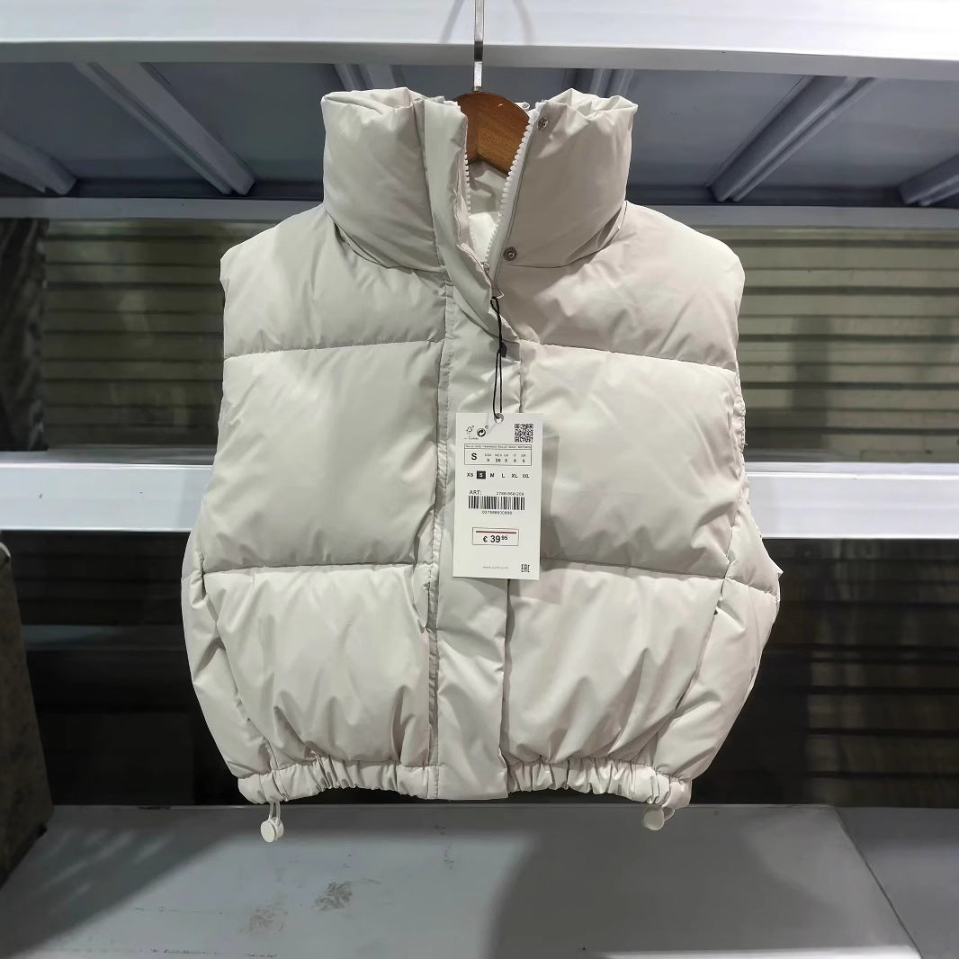 Ladies nan lightweight padded quilted vest with high stand-up collar and elastic hem Mune Fashion