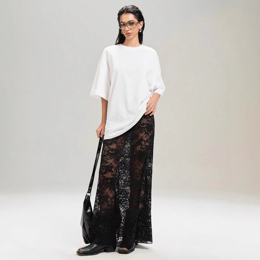 Women's loose cotton shirt and long sheer lace skirt Mune Fashion