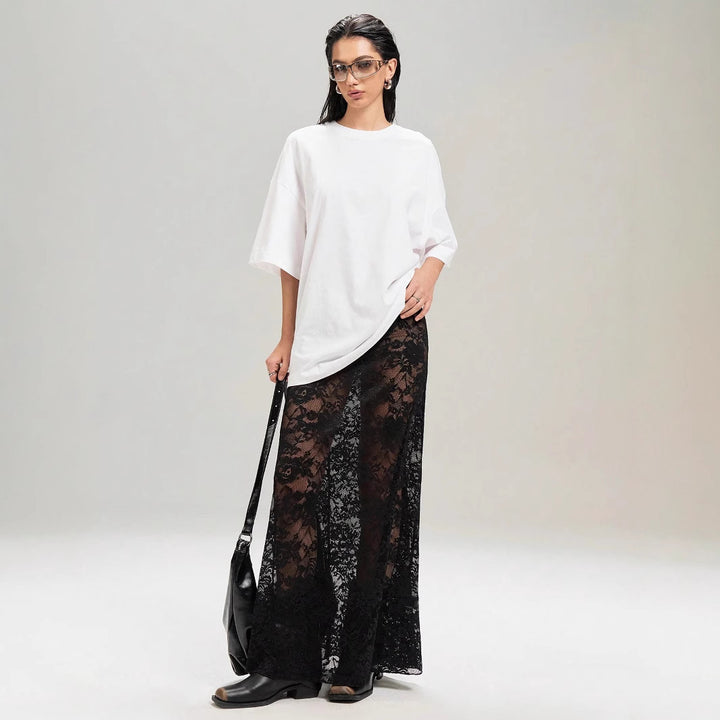 Women's loose cotton shirt and long sheer lace skirt Mune Fashion
