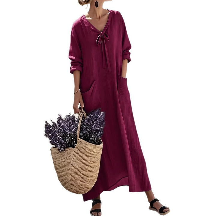 Women's maxi dress with side pockets and bow details Mune Fashion