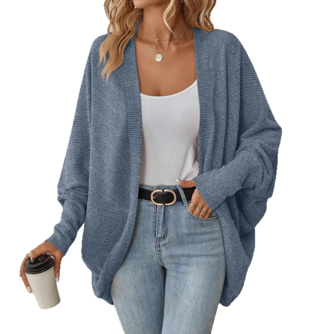 Ladies Open Fine Knit Cardigan with Structured Stripes and Extra Long Relaxed Silhouette Drune