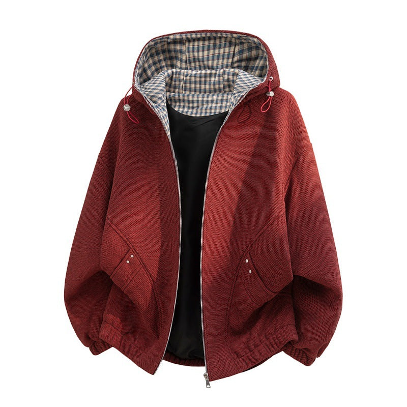 Women’s oversized fleece jacket with hood and checkered inner lining Mune Fashion