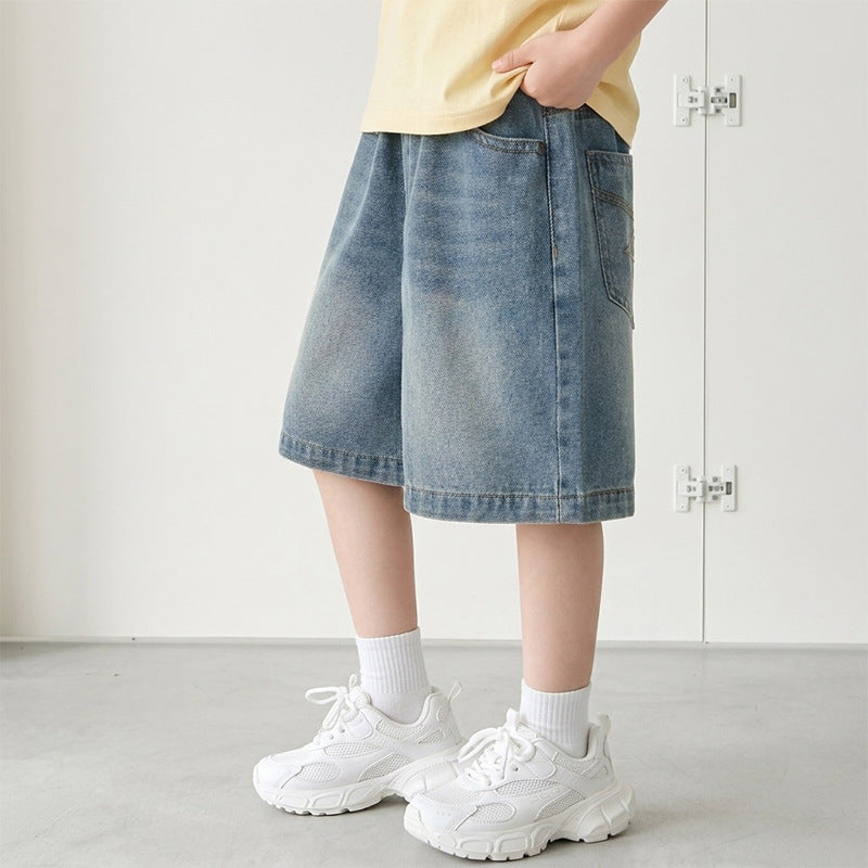 Boys casual denim shorts with comfortable elastic waistband and practical pockets Mune Fashion