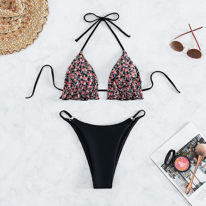 Ladies triangle bikini with floral ruffle design Mune Fashion
