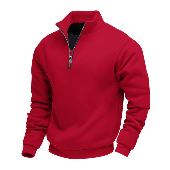 Men's Lightweight Fleece Pullover with Stand-Up Collar and Half-Length Zipper Mune
