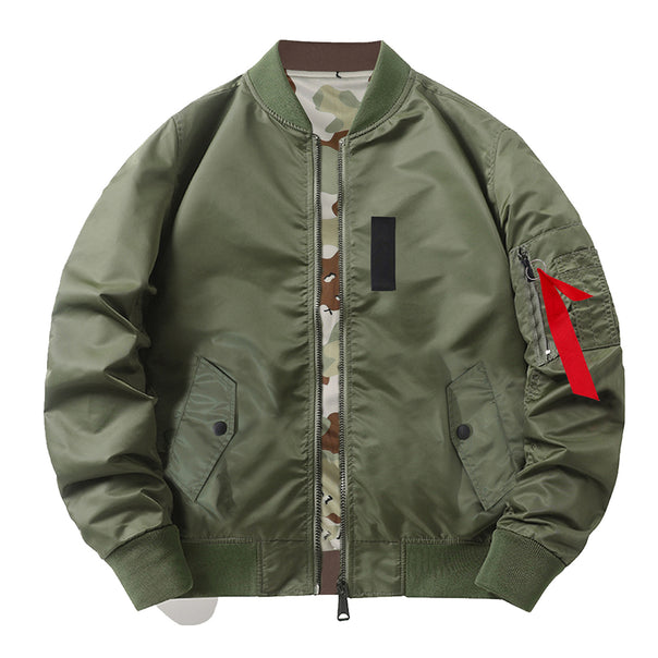 Men's  slim nylon bomber jacket with camouflage lining sleeve zip utility tab Mune Fashion