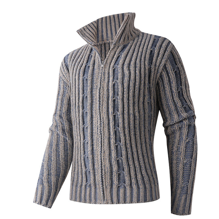 Men's knit cardigan with cable pattern, stand-up collar and full-length zipper Mune Fashion