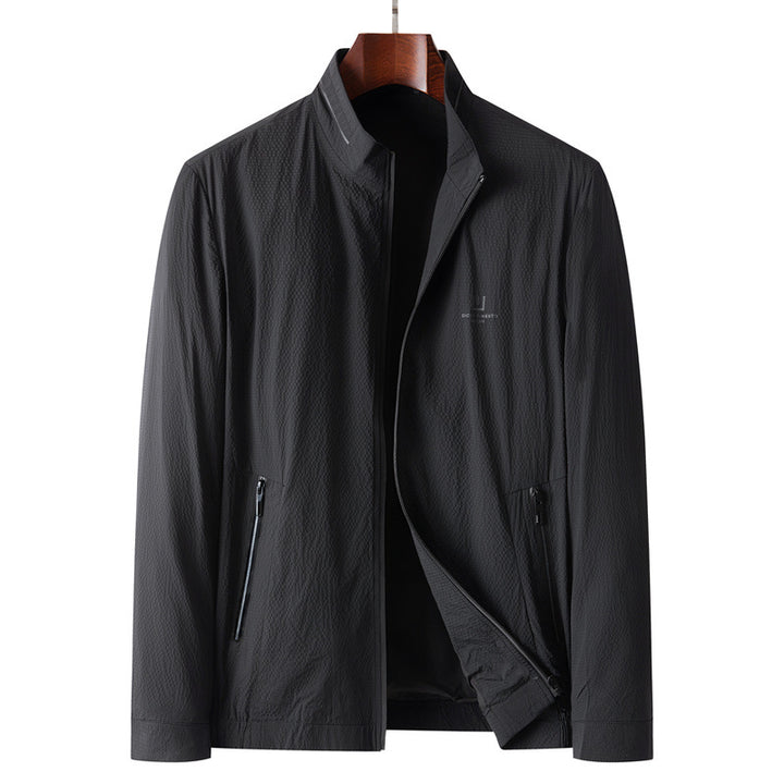 Men's Light Structured Transitional Jacket with Stand-Up Collar Water-Repellent Microfiber and Zipper Pockets Mune Fashion