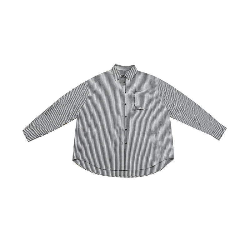Women's Wide Striped Shirt in Oversize Cut with Shirt Collar and Chest Pocket Mune Fashion