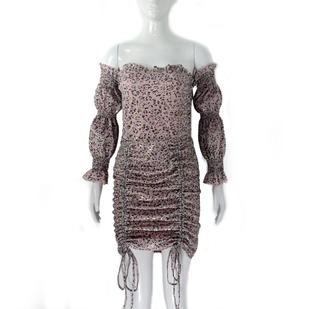 Women's Off-Shoulder Ruched Mini Dress with Puff Sleeves, Smocked Top & Side Lacing Mune Fashion
