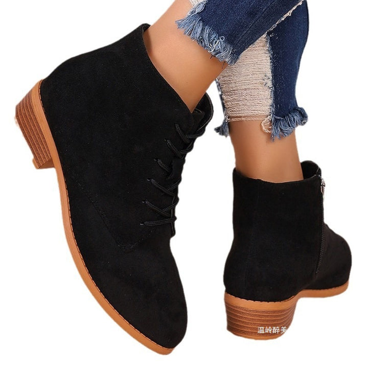 Women’s pointed lace-up ankle boots with side zipper and low block heel Mune Fashion